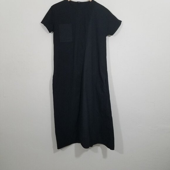 COS Mix Media Midi T-Shirt Dress with Front and Side Pockets Black Size XS - Picture 1 of 7